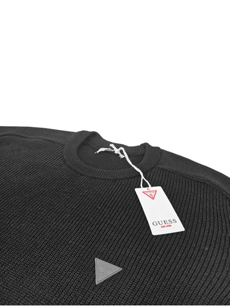 Blusa Guess Masculina Tricot Pullover Estonado Logo Preta