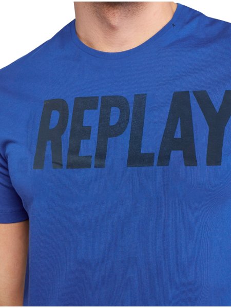 Camiseta Replay Masculina Frontal Stamp Logo Azul Royal