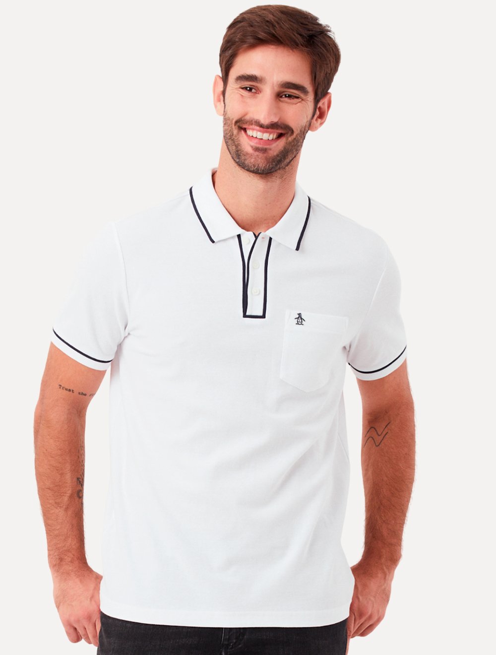 Polo Original Penguin Masculina Piquet Lisa Friso Original Branca