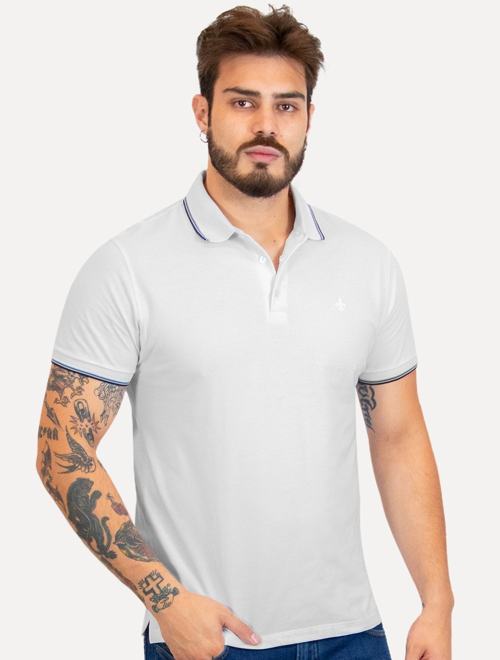 Polo Dudalina Masculina Piquet Essentials Frisos Branca | Secret