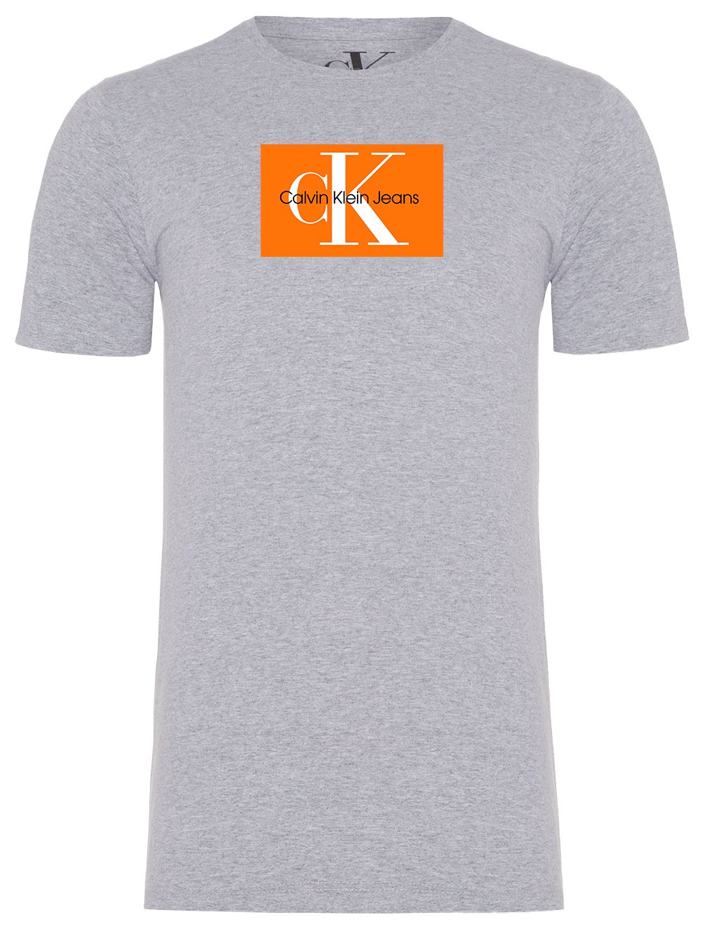 Camiseta Calvin Klein Jeans Masculina Issue Logo Orange Block Cinza Mescla
