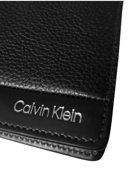 Carteira Calvin Klein Masculina Couro Social CKS Texture Queima Preta
