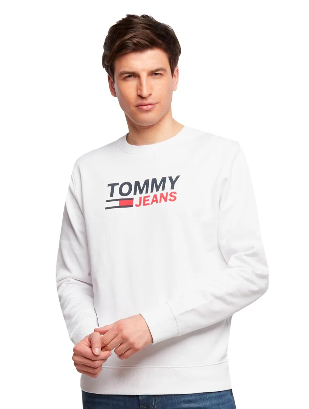 Moletom Tommy Jeans Masculino Corp Logo Crewneck Branco