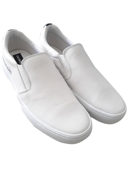 Tênis Calvin Klein Jeans Masculino Couro Slip On Iate Branco | Secret Outlet