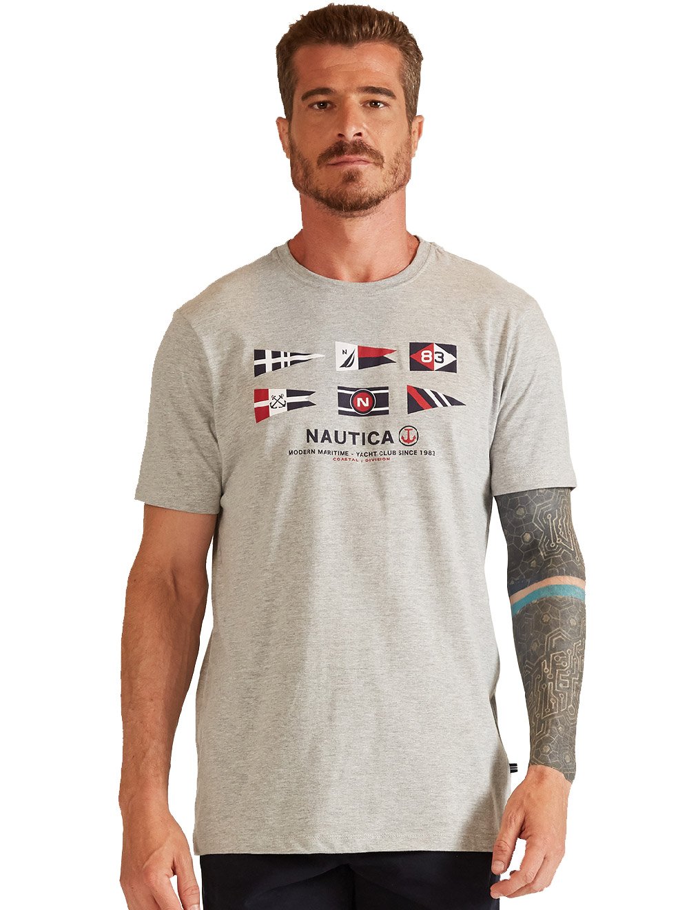 Camiseta Nautica Masculina Modern Maritime Cinza Mescla