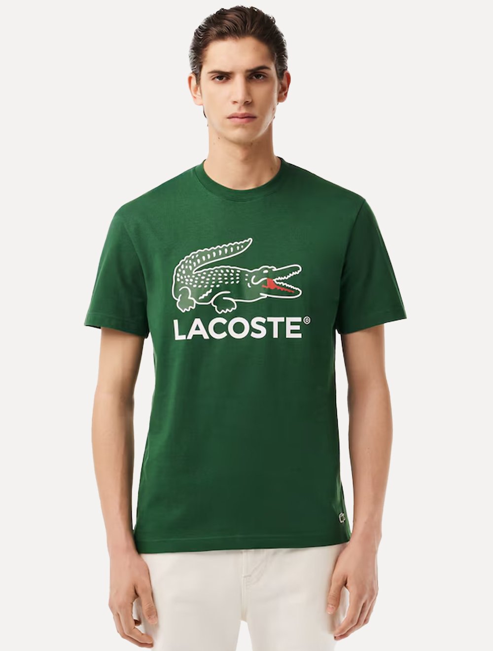 Camiseta Lacoste Masculina Jersey Croco Signature Logo Verde Escuro