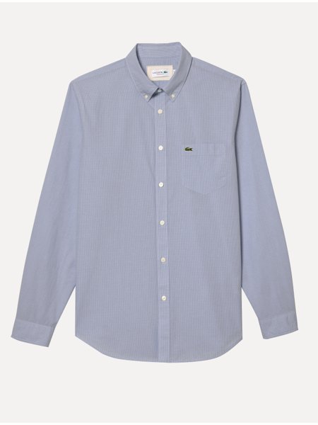 Camisa Lacoste Masculina Cotton Poplin Grid Branco/Azul