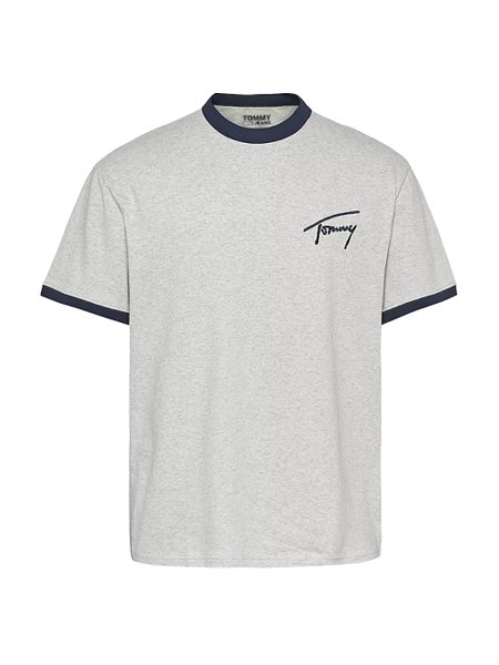 Camiseta Tommy Jeans Masculina Signature Ringer Cinza Mescla