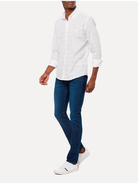 Camisa Calvin Klein Jeans Masculina Cotton Flame Check Branca