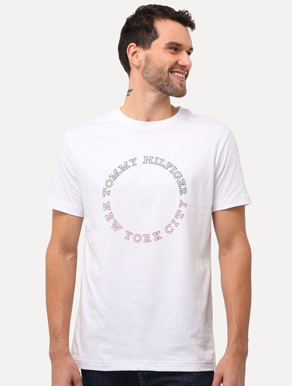 Camiseta Tommy Hilfiger Masculina Monotype Roundle Logo Branca