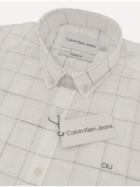 Camisa Calvin Klein Jeans Masculina Cotton Flame Check Branca