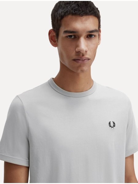 Camiseta Fred Perry Masculina Regular Ringer Logo Cinza