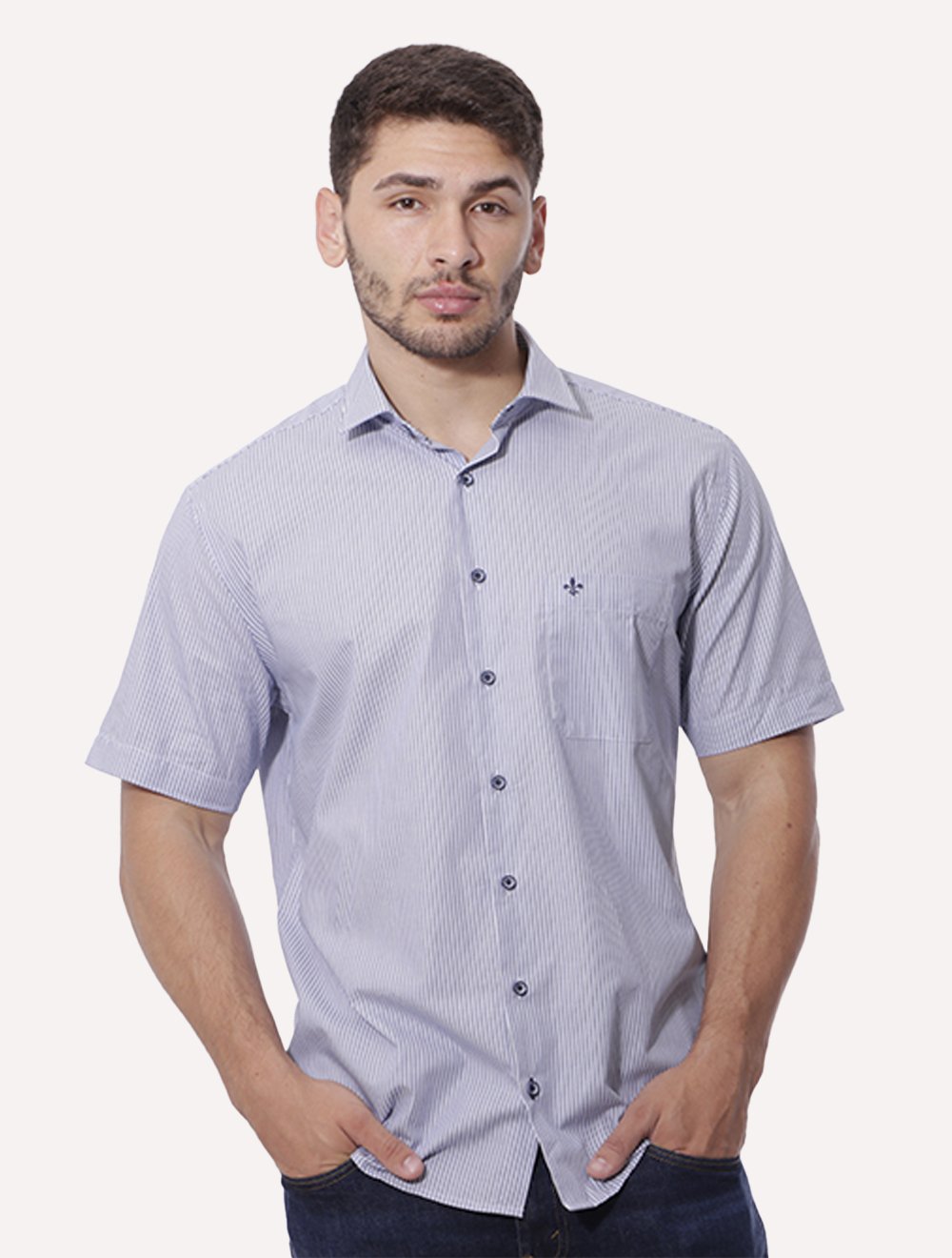 Camisa Dudalina Wrinkle Slim Masculina Azul Médio