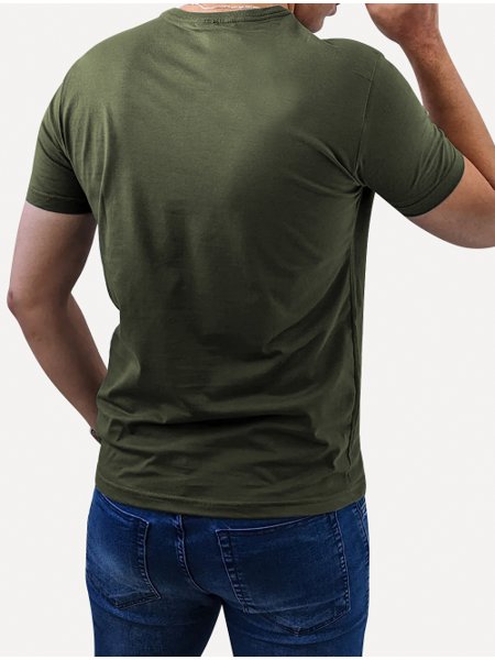 Camiseta King & Joe Masculina Slim Basic Light Small Logo Verde Militar
