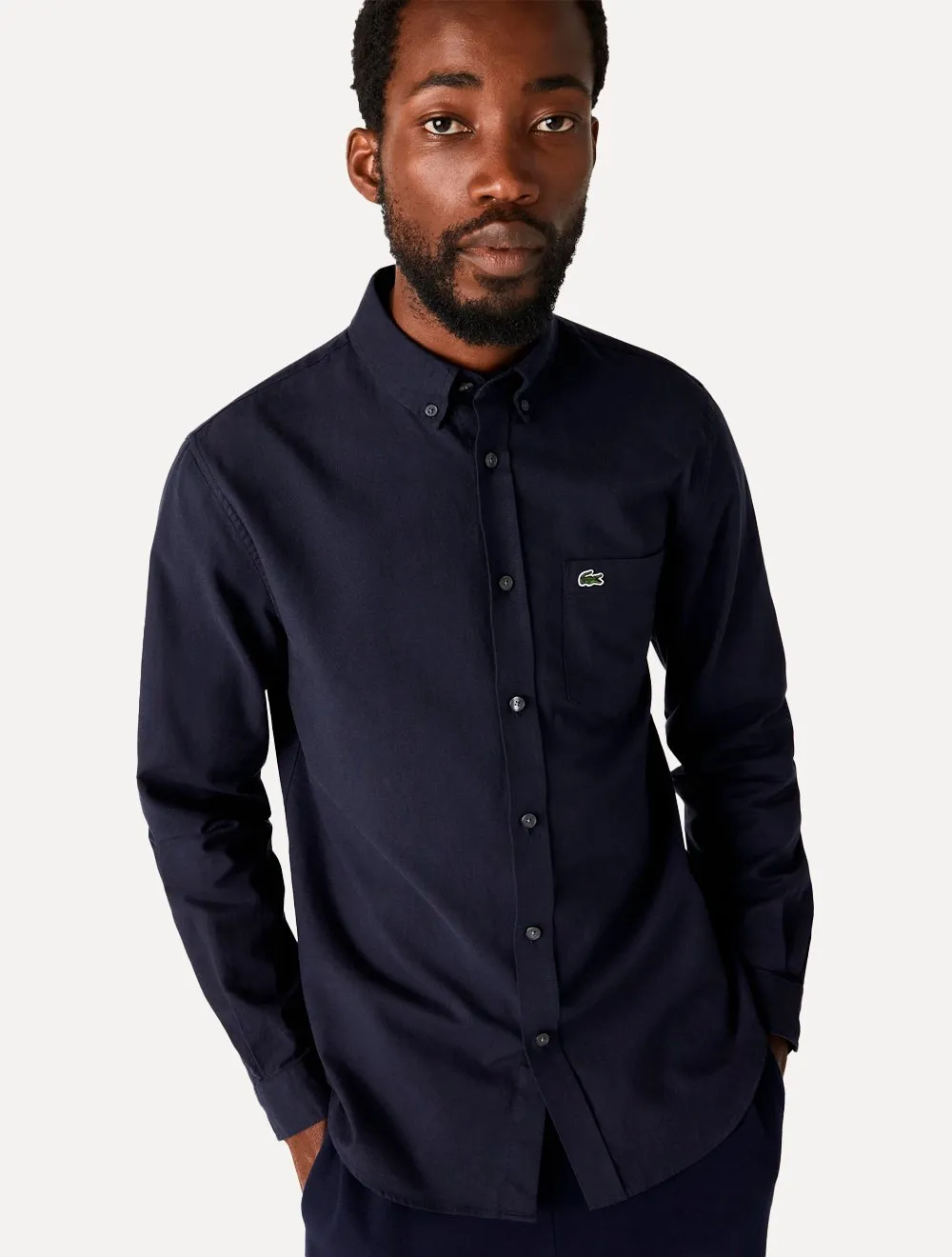 Camisa Lacoste Masculina Regular Oxford Buttoned Collar Azul