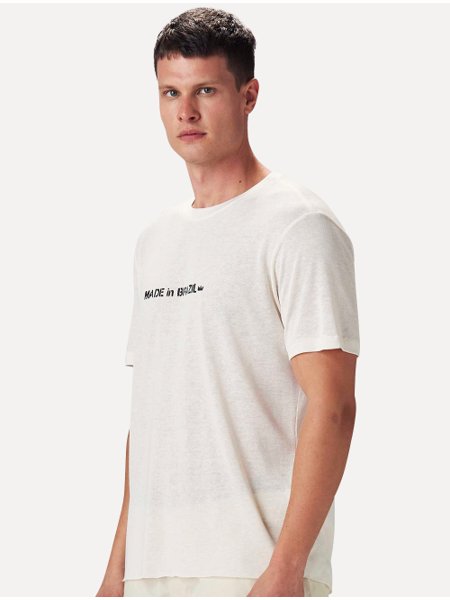 Camiseta Osklen Masculina Regular Light Linen Made In Brazil Off-White