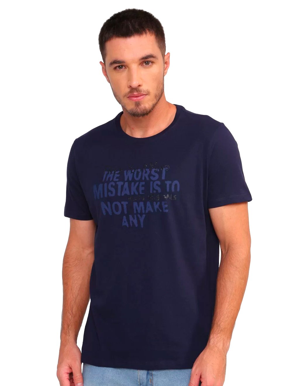 Camiseta Ellus Masculina Cotton Fine Free Your Mind Foil Azul Marinho