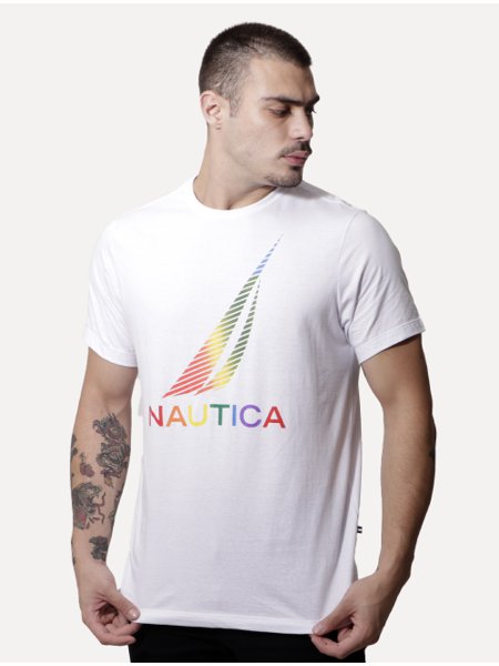 Camiseta Nautica Masculina Sail Graphic Colors Branca
