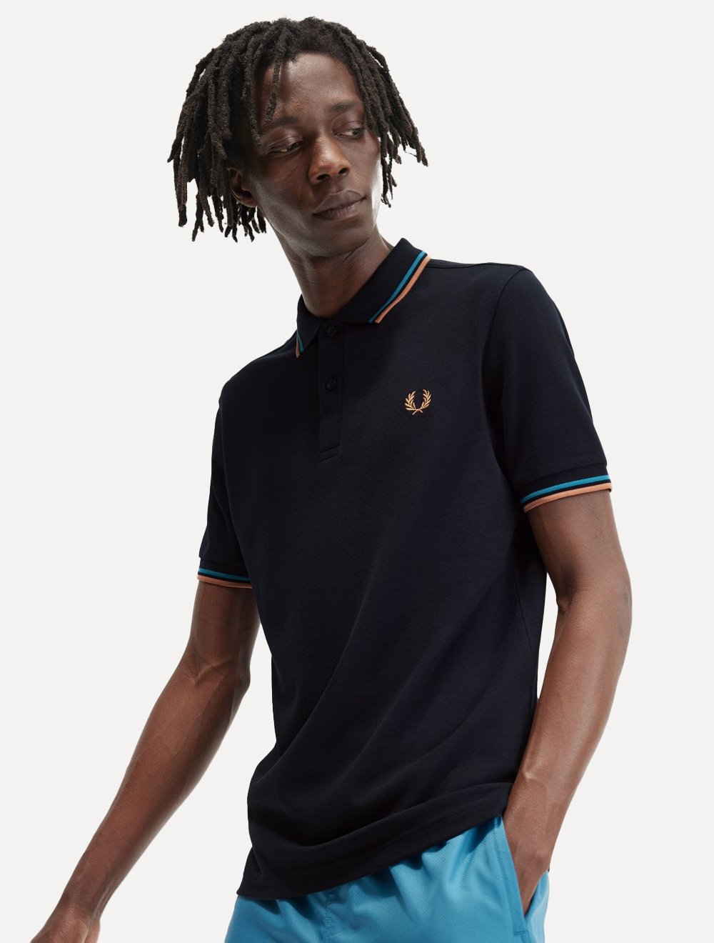 トップス supreme foulard polo black blue M Polo Fred Perry Masculina Piquet Regular Blue Brow Twin Tipped