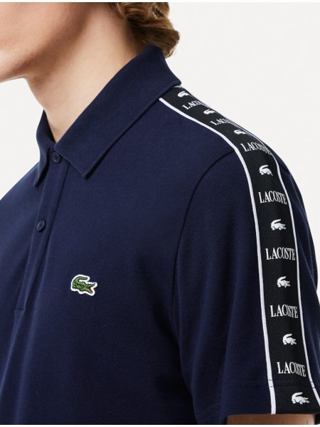 Polo Lacoste Masculina Piquet Stripe Stretch Azul Marinho