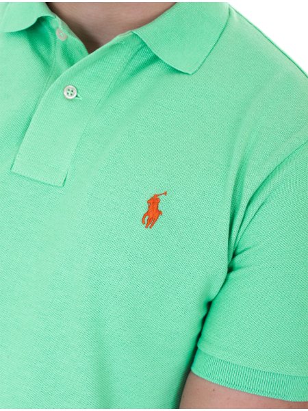 Polo Ralph Lauren Masculina Custom Fit Orange Logo Verde Claro