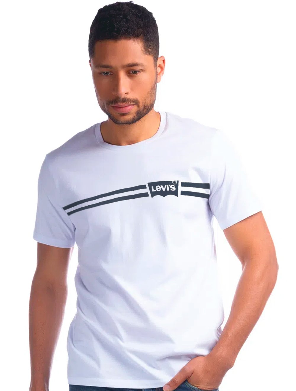 Camiseta Levis Masculina Stripes Logo Branca