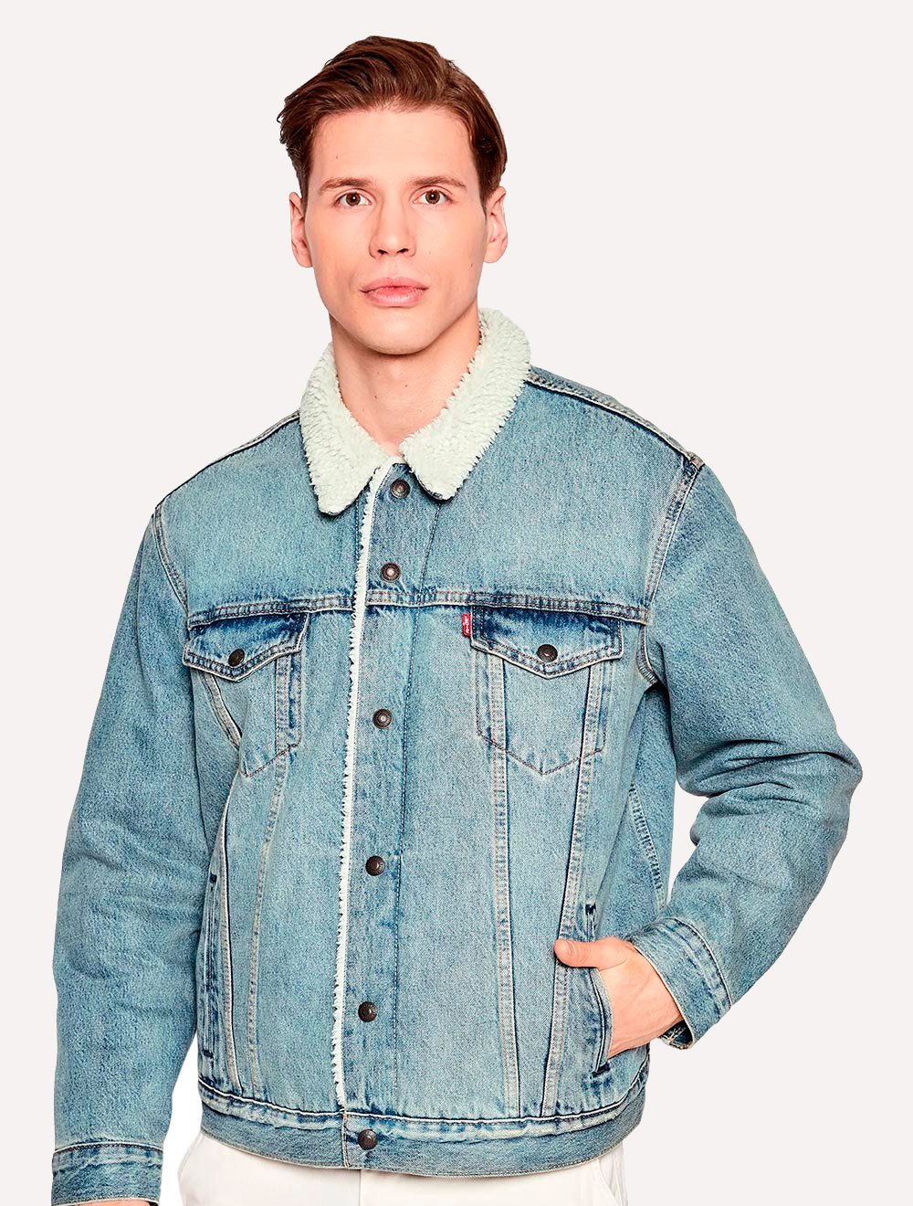Jaqueta Jeans Levis Masculina Sherpa Trucker Azul Claro Secret