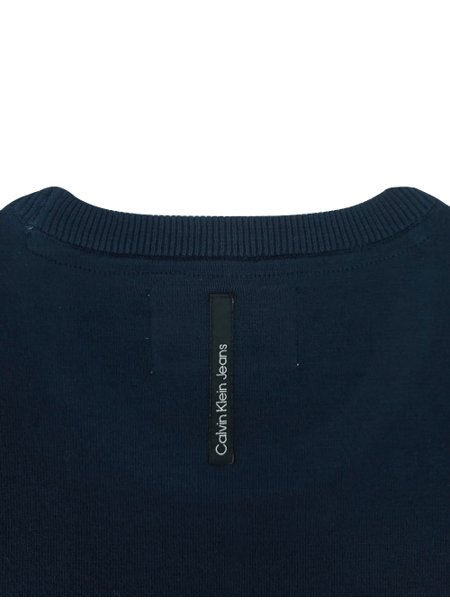 Suéter Calvin Klein Jeans Masculino Tricot Crewneck CKJ Logo Azul Marinho