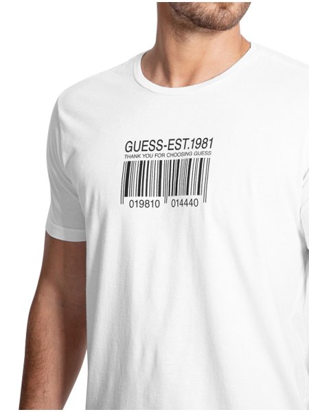 Camiseta Guess Masculina Barcode Est.1981 Silk Branca