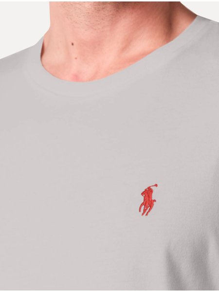 Camiseta Ralph Lauren Masculina Custom Slim Fit Red Icon Cinza