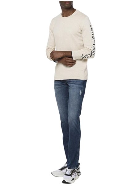 Suéter Calvin Klein Jeans Masculino Tricot Logo Manga Areia Mescla