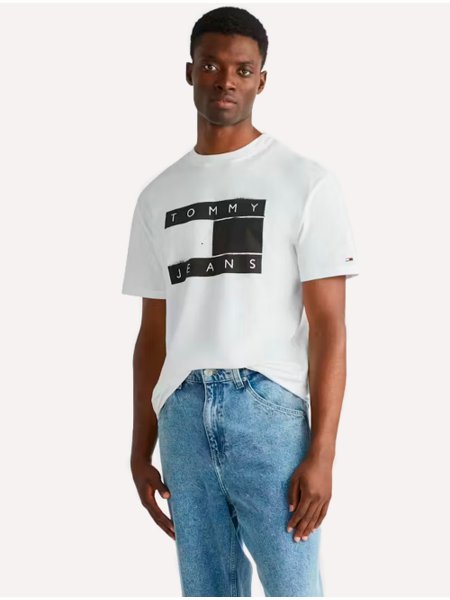 Camiseta Tommy Jeans Masculina Classic Spray Flag Branca