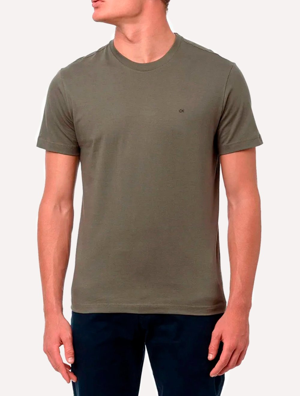 Camiseta Calvin Klein Masculina Meia Malha Basica CK Verde Militar