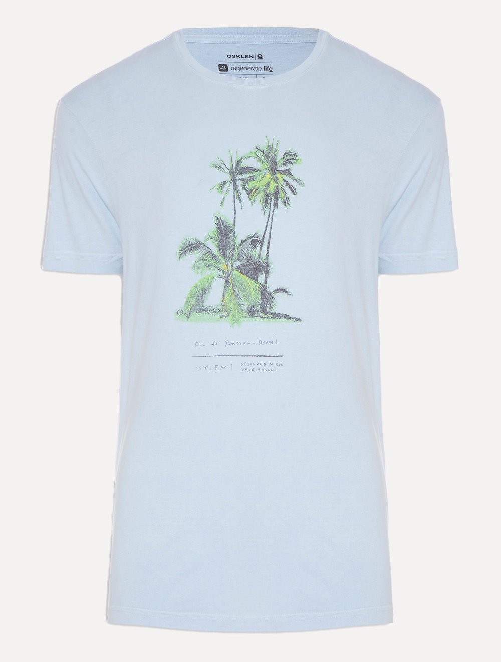 Camiseta Osklen Masculina Regular Stone Summer Palms Azul Claro