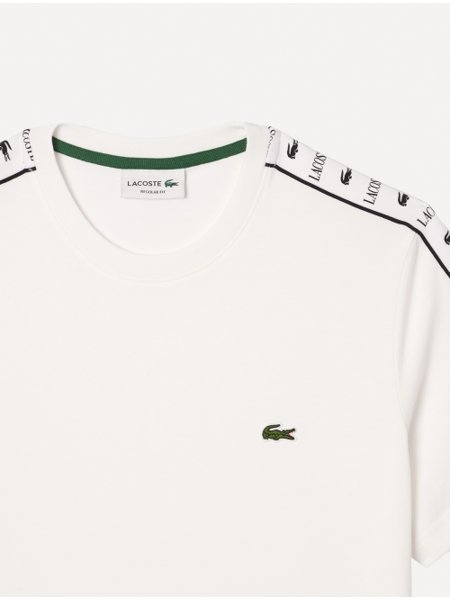 Camiseta Lacoste Masculina Cotton Jersey Logo Stripe Branca