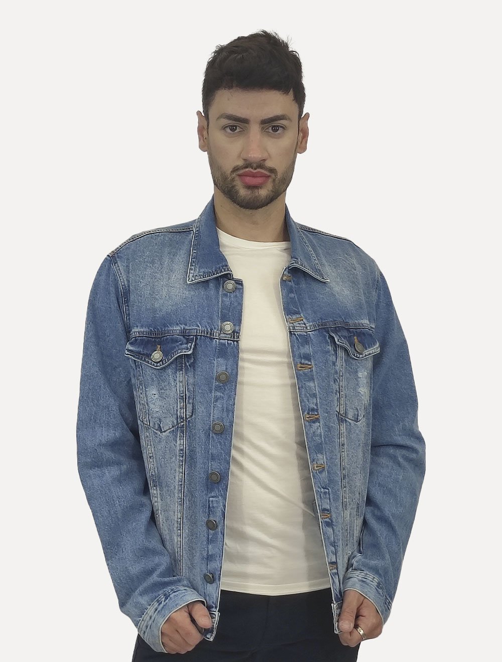Jaqueta Nautica Masculina Jeans Destroyed Azul Médio | Secret Outlet