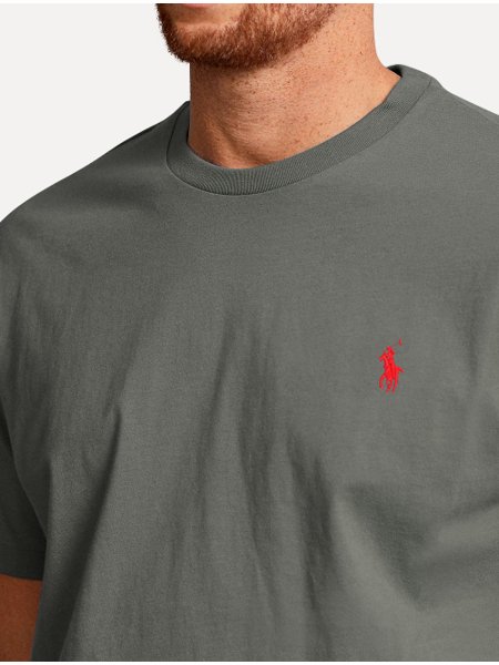 Camiseta Ralph Lauren Masculina Custom Slim Fit Red Icon Grafite