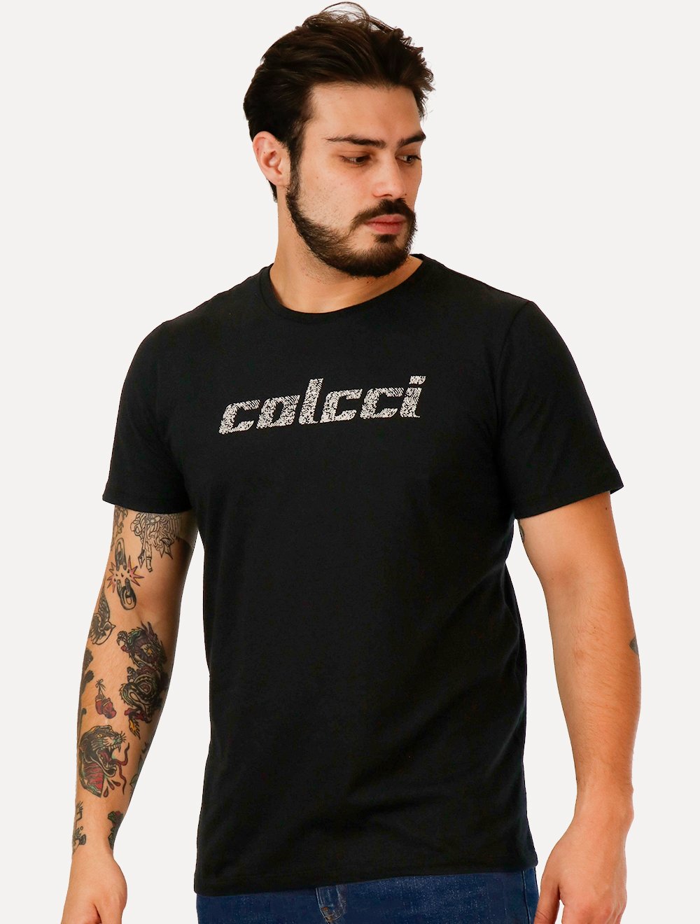 Camiseta Colcci Masculina Slim Rubber Digital Printing Logo Preta