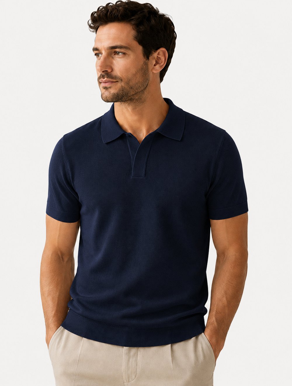Polo Dixen Masculina Tricot Viscose Texturizada Manga Curta Azul
