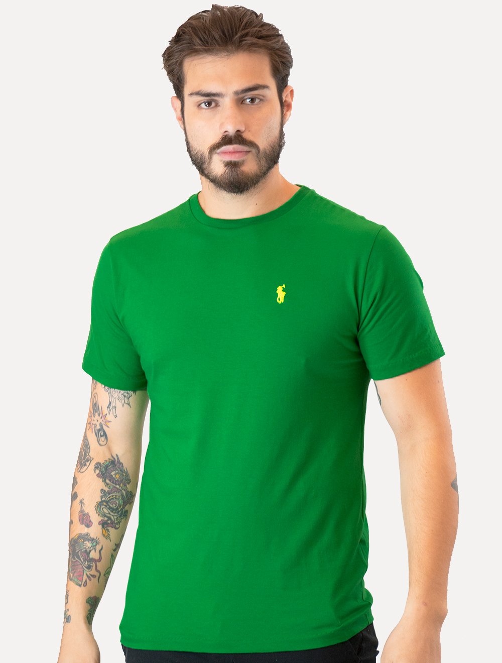 Camiseta Ralph Lauren Masculina Custom Slim Fit Yellow Icon Verde