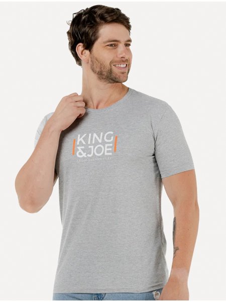Camiseta King & Joe Masculina Slim Logo Centro Cinza Mescla