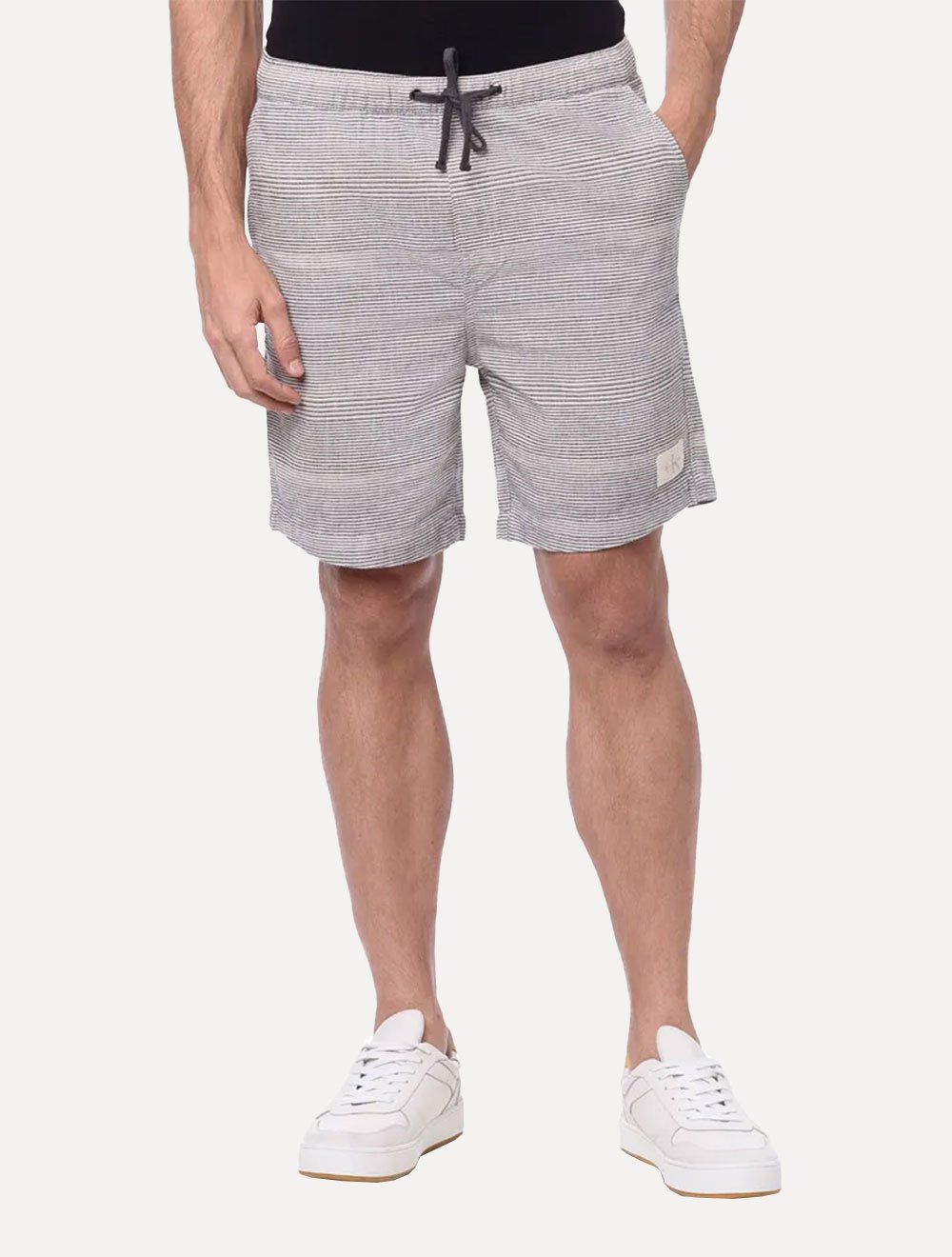 Bermuda Calvin Klein Jeans Masculina Elástico Listras Chumbo Off-White