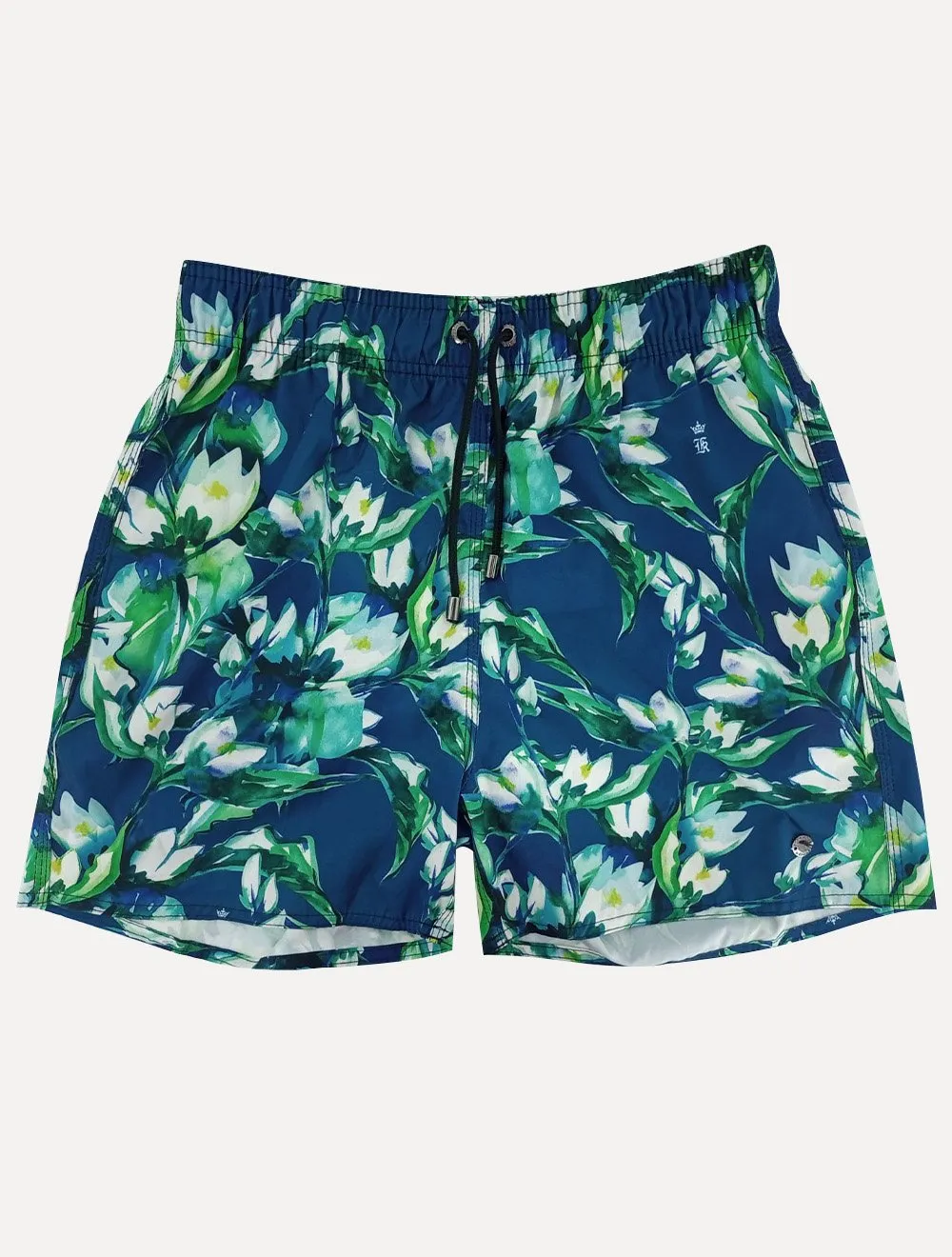 Short Sergio K Masculino Beachwear Folhagem Floral Azul Escuro