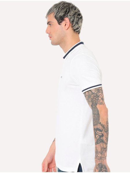 Polo Tommy Jeans Masculina Piquet Regular Tipped Stretch Branca