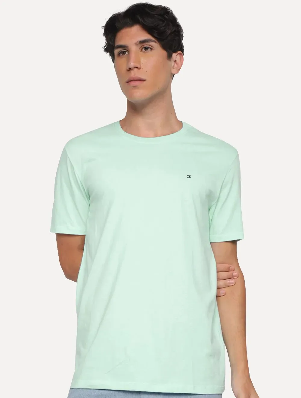 Camiseta Calvin Klein Masculina Meia Malha Basica CK Verde Claro