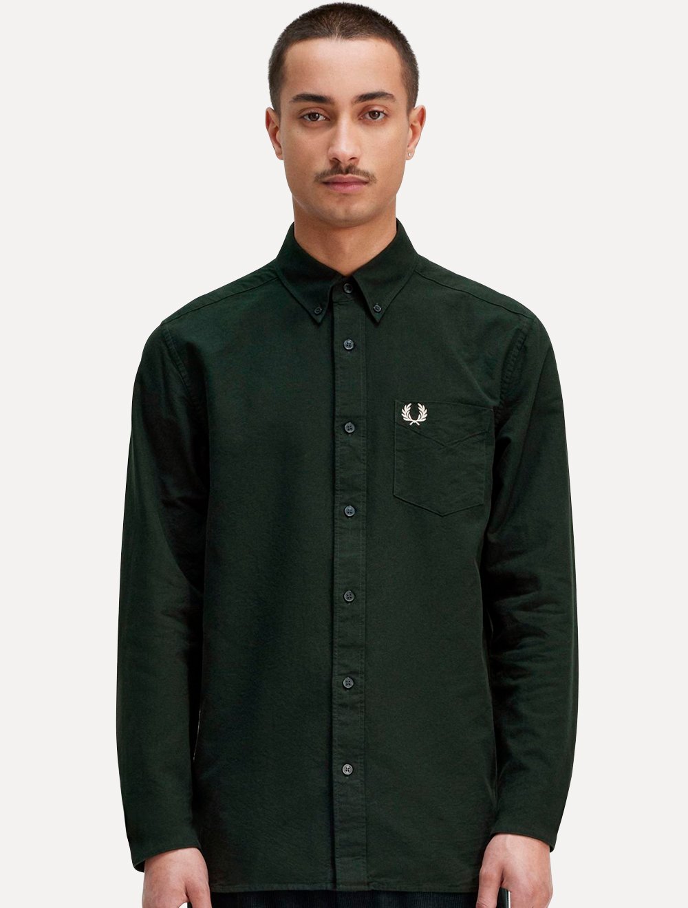 Camisa Fred Perry Masculina Oxford Pocket Light Logo Verde Escuro