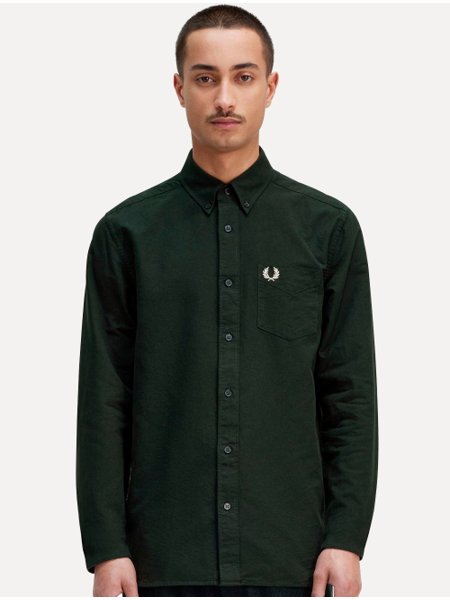 Camisa Fred Perry Masculina Oxford Pocket Light Logo Verde Escuro