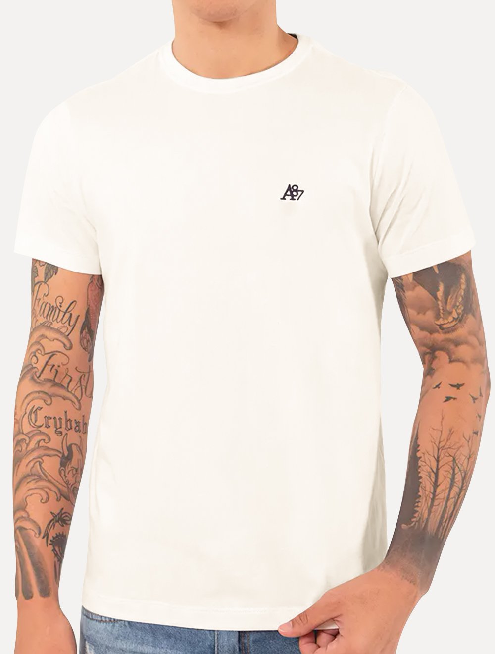 Camiseta Aeropostale Embroidered Black Logo NYC A87 Off-White