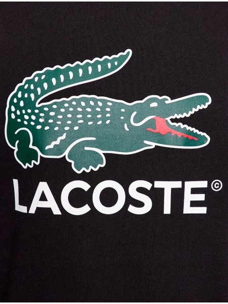 Moletom Lacoste Masculino Crewneck Classic Fit Cotton Fleece Logo Preto