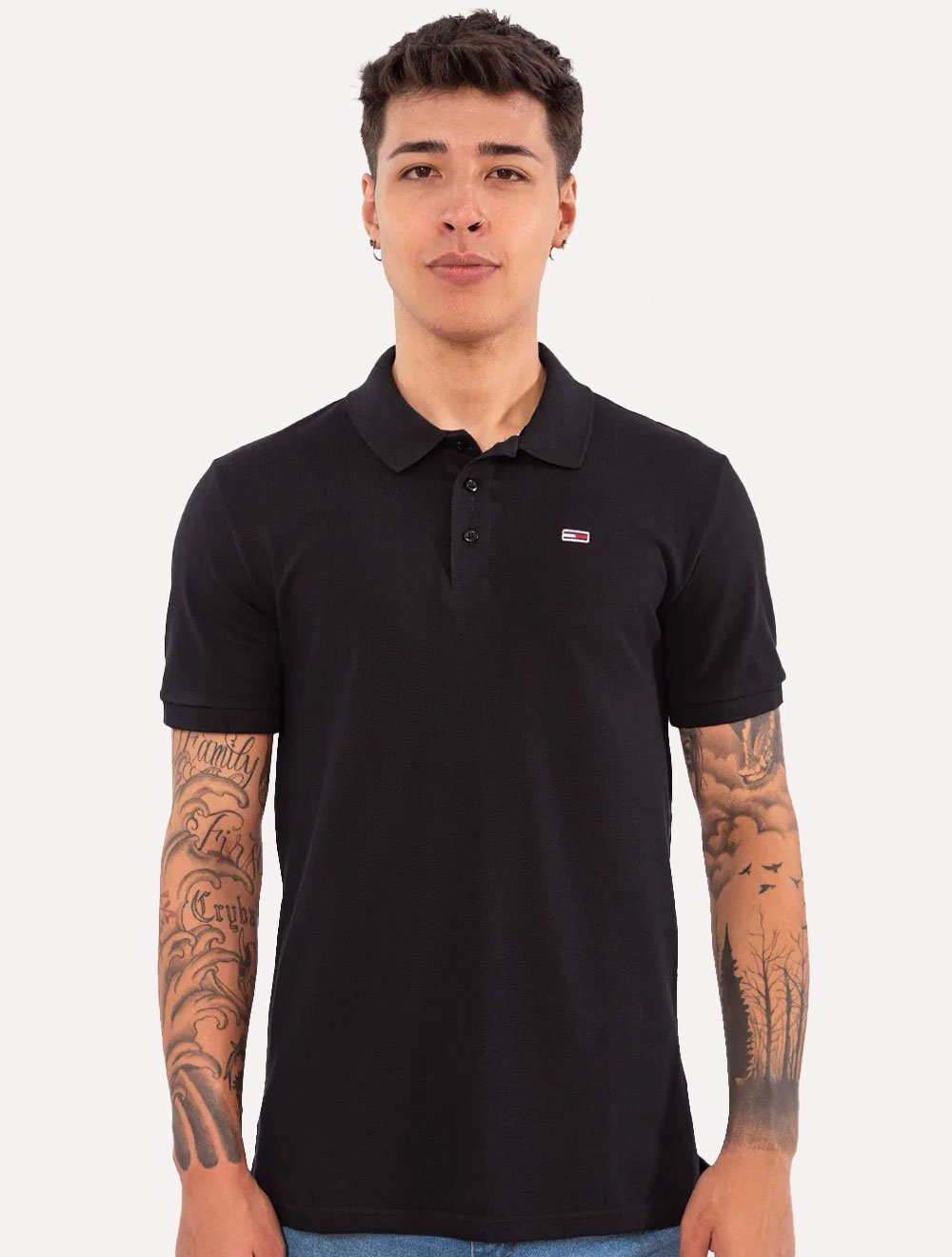 Polo Tommy Jeans Masculina Regular Original Fine Piquet Preta
